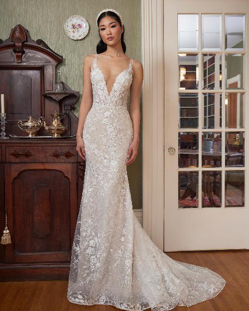 La23240 fitted sexy wedding dress with lace straps and sheath silhouette1